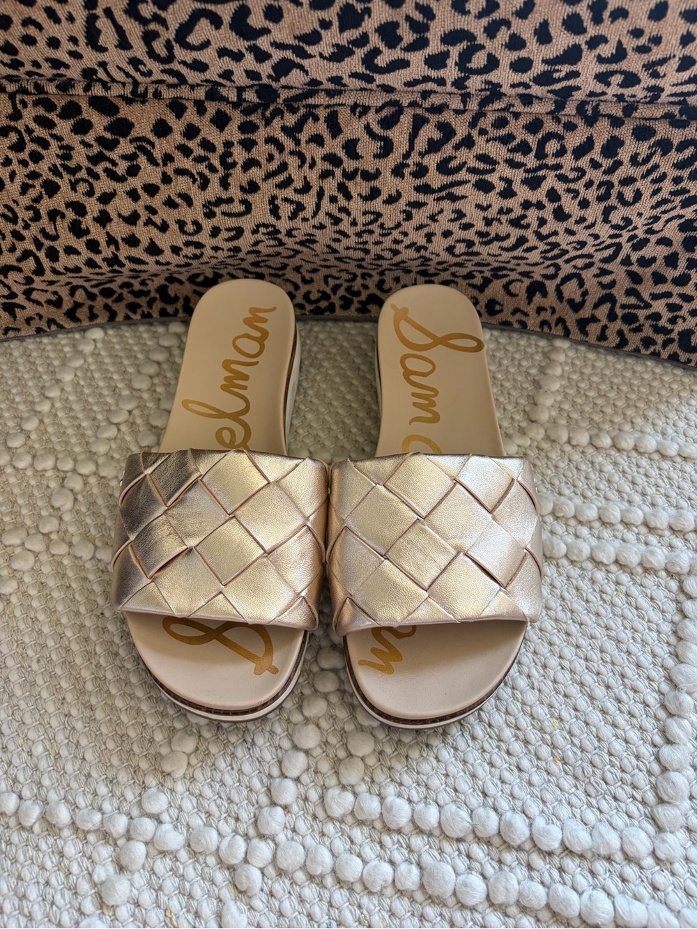 Sam Edelman Metallic Rose Gold Woven Slide Sandals